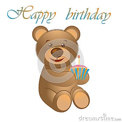 Teddy Bear with a cake. Birthday gift. Vector Illustration